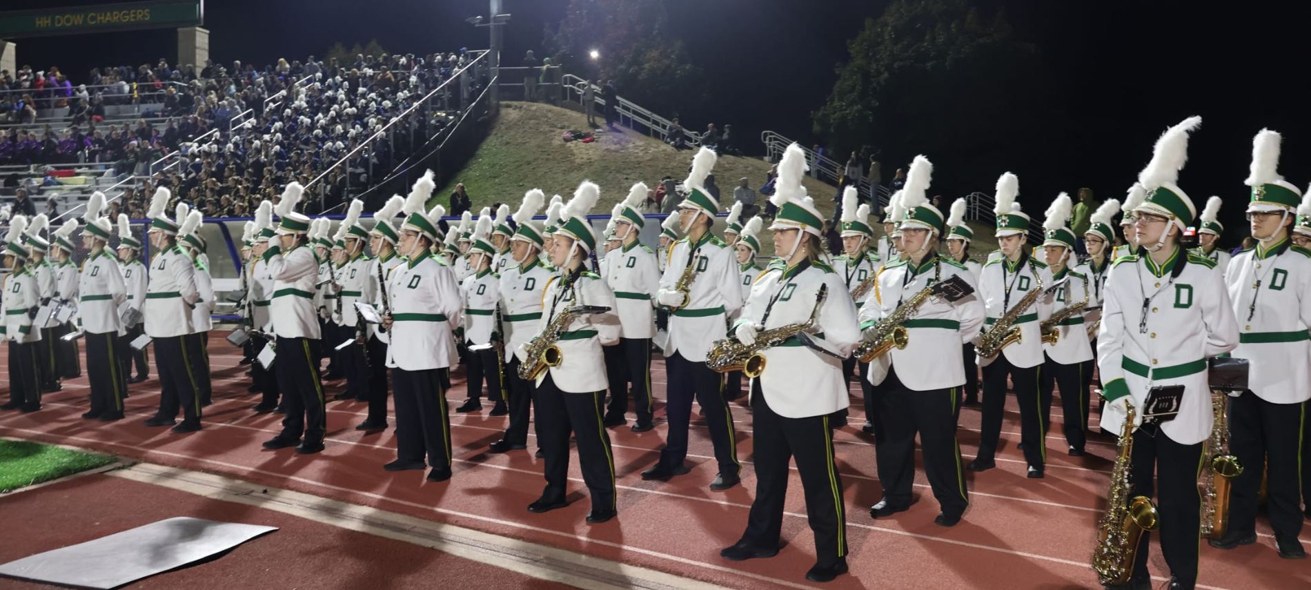 high school march band on the football field