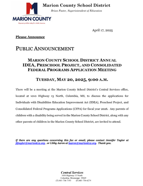 MCSD FY26 Parental Involvement Announcement MCSD FY26 Parental Involvement Announcement