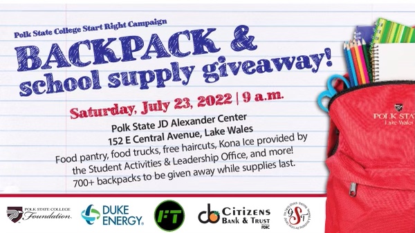 Polk State College backpack and school supply giveaway.