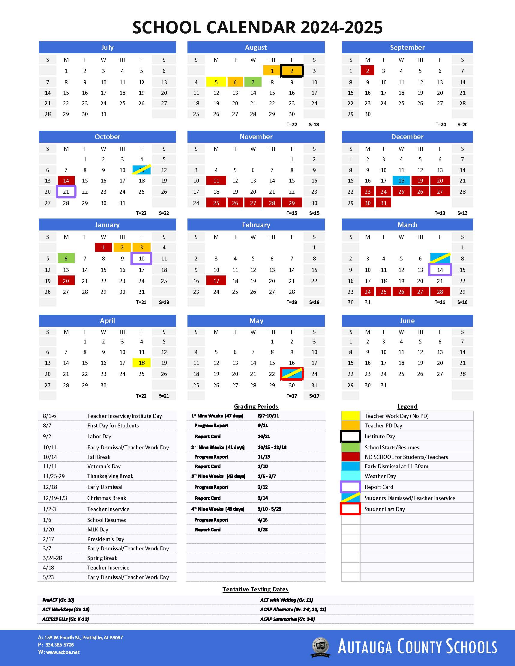 2024-2025 School Calendar as of 4/2324