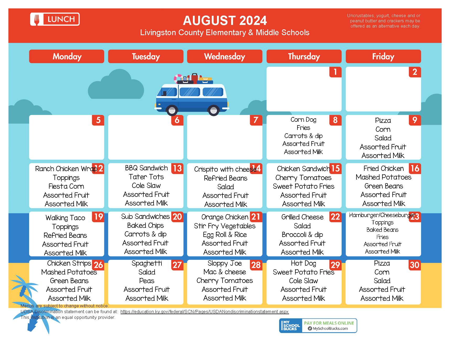 Elementary & Middle Lunch - August 2024