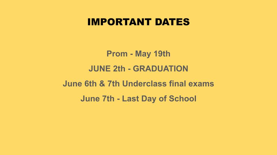 IMPORTANT DATES