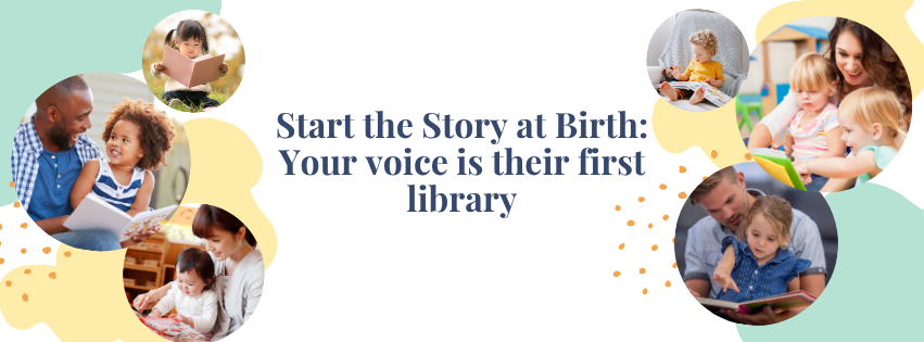 Reading - from birth your voice is their first library with photos of parents reading to small kids Reading - from birth your voice is their first library with photos of parents reading to small kids