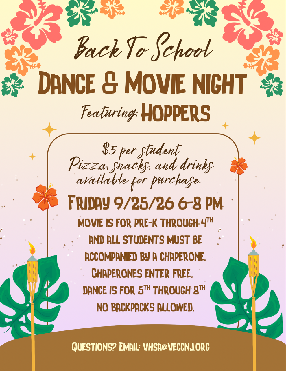 VHSA Back to School Night Dance and Movie 9-25-26 VHSA Back to School Night Dance and Movie 9-25-26