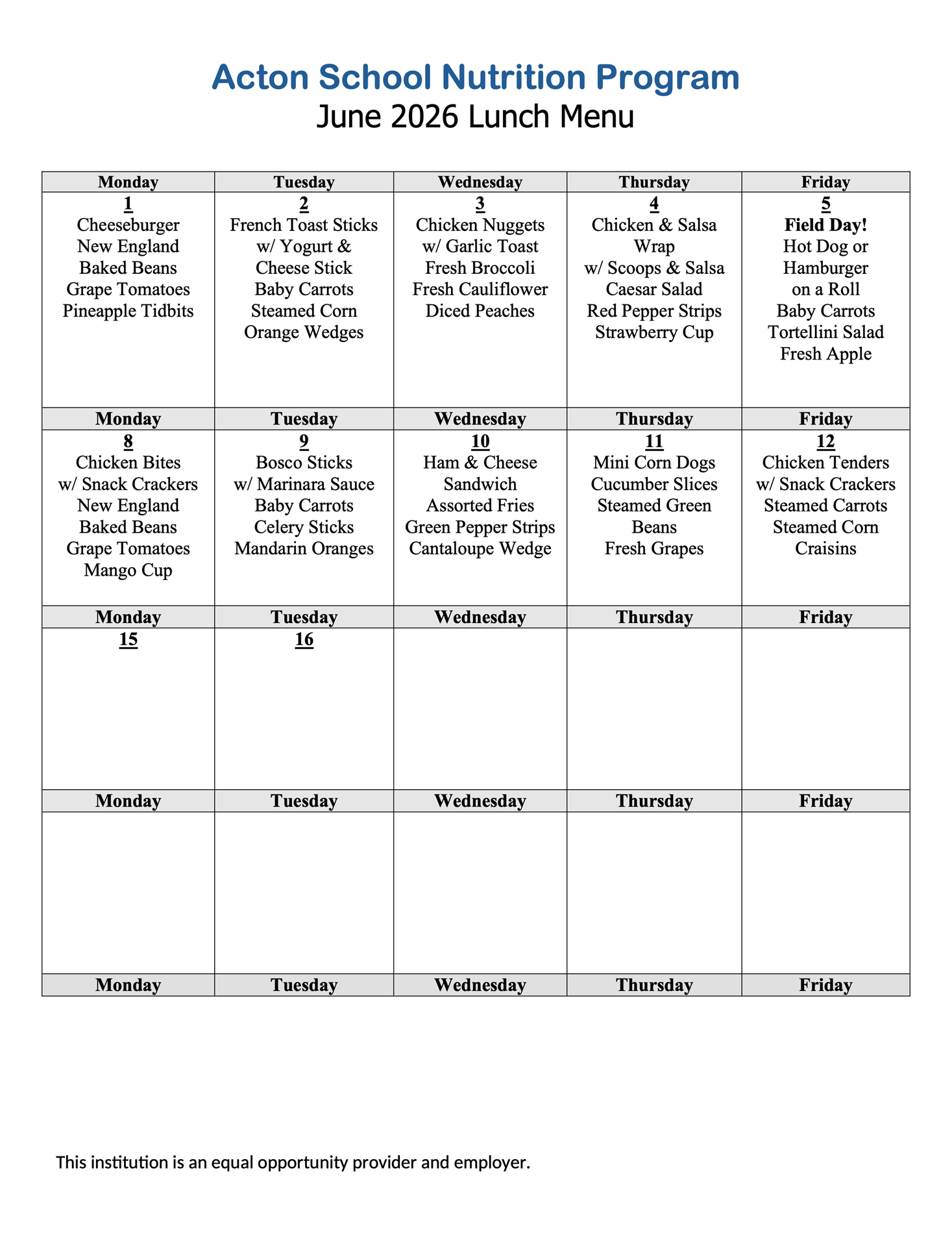 lunch menu