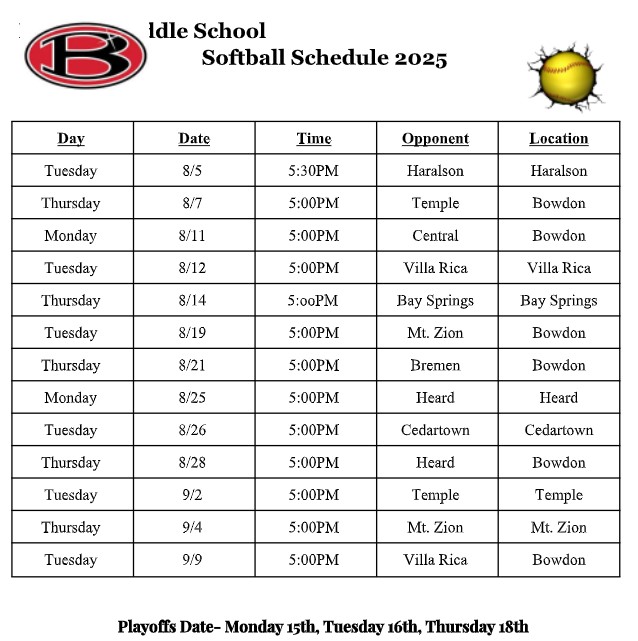 Softball Schedule 2025
