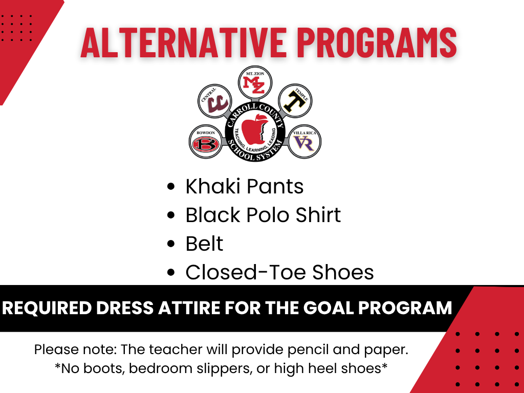 Dress Attire for the GOAL Program - Khaki Pants, Black Polo Shirt, Belt, Closed - Toe Shoes