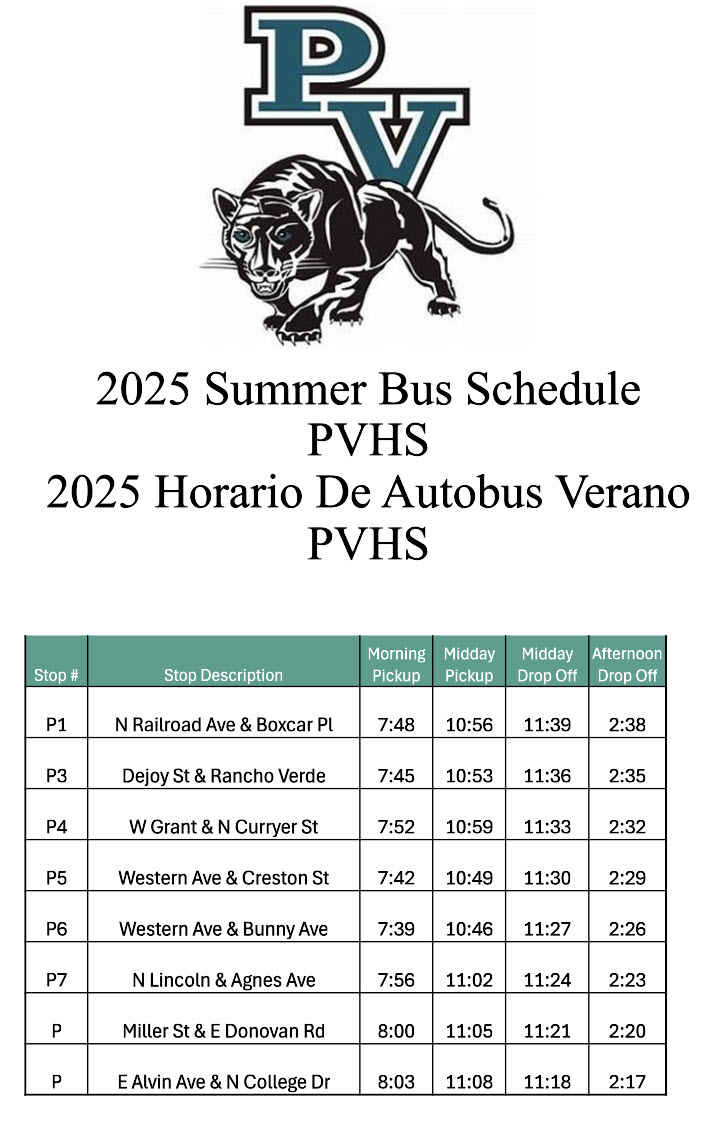 PVHS Summer School Bus Schedule