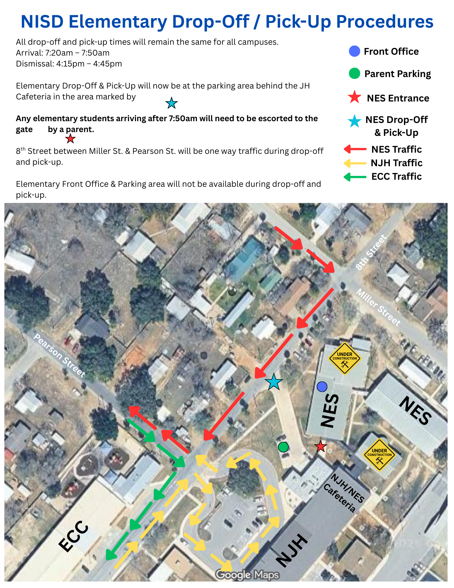 NISD Elementary Drop-Off/Pick-Up Procedures Map