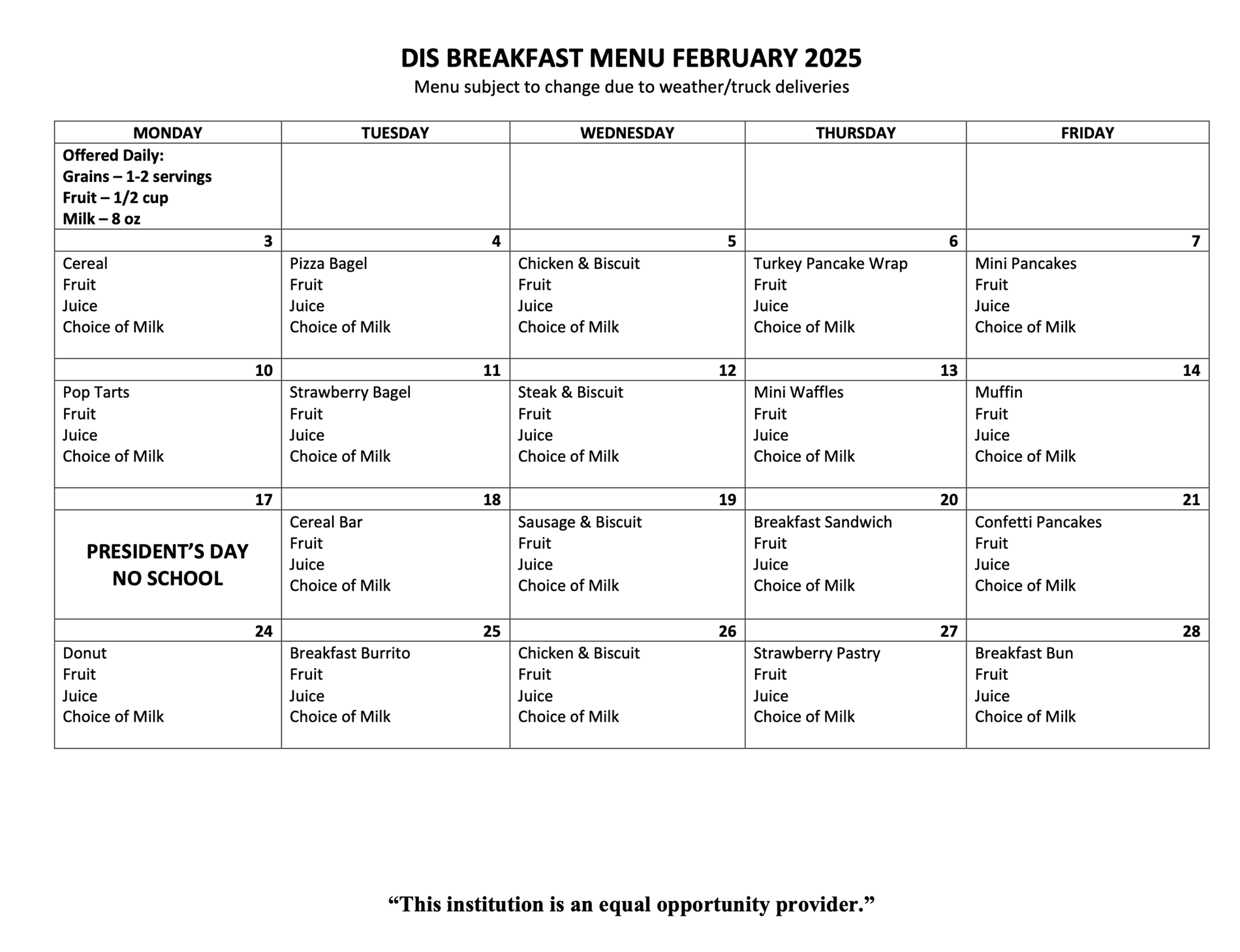 Breakfast Menu