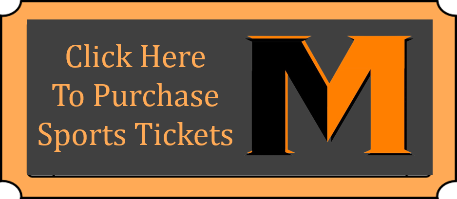 Orange and Black Ticket with  Power M and Text Click to Purchase Sports Tickets