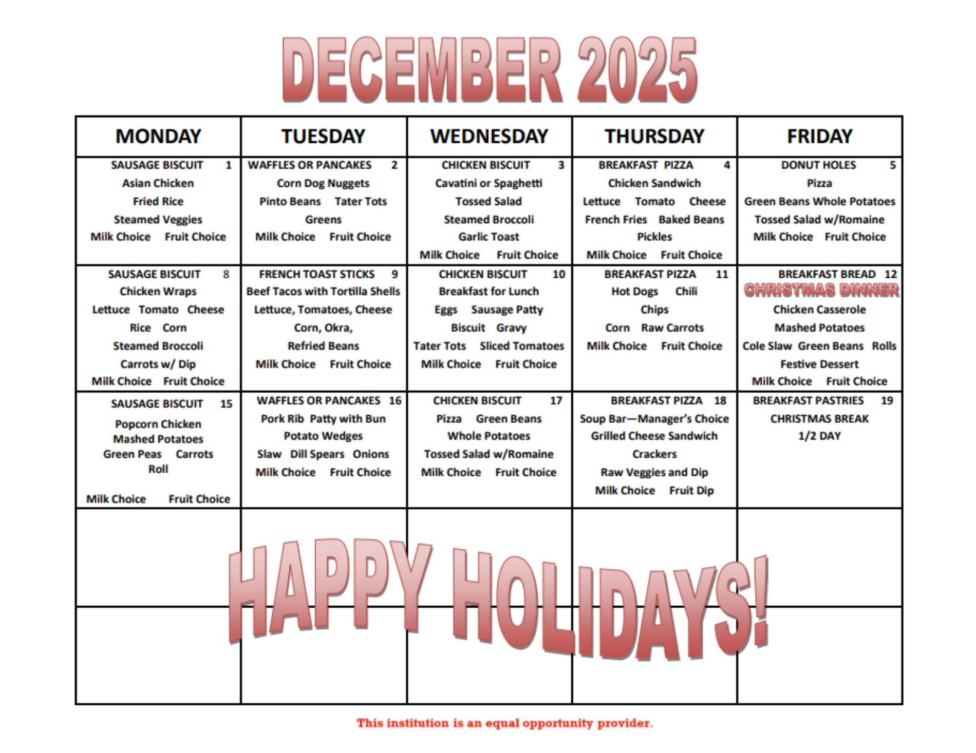 December menu