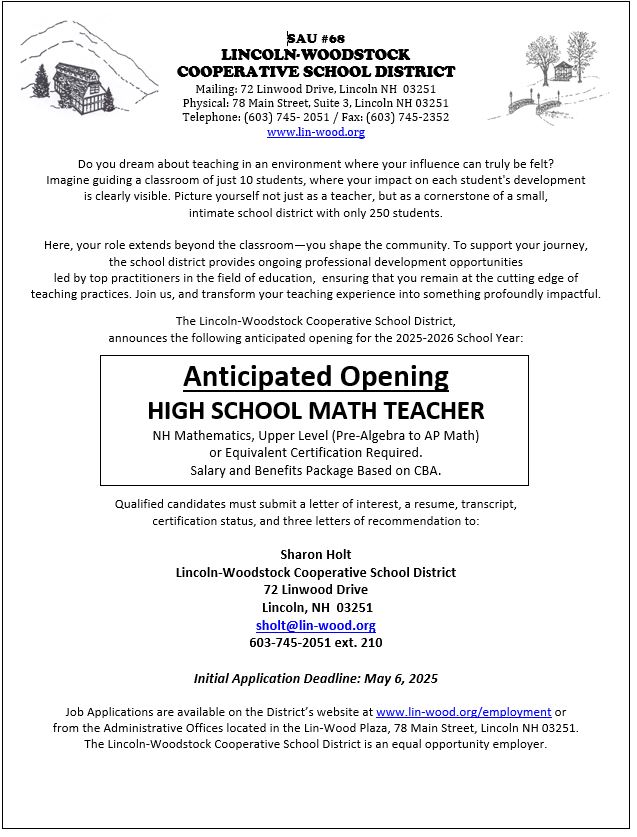 Anticipated Opening - 2025-2026 Math Teacher Posting