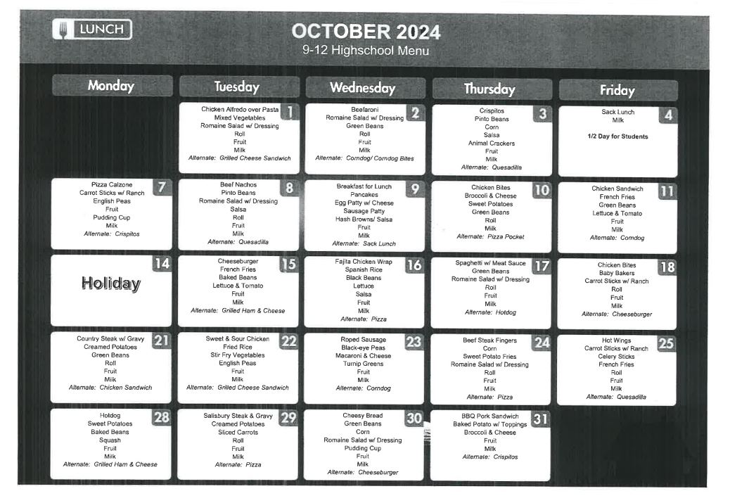 oct menu