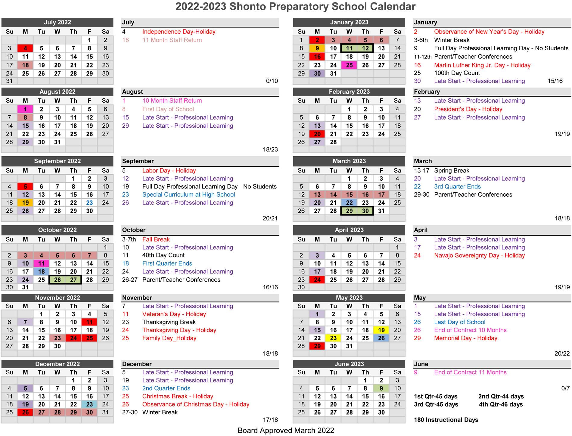 District 2022-2023 School Year Calendar - Shonto Preparatory School District