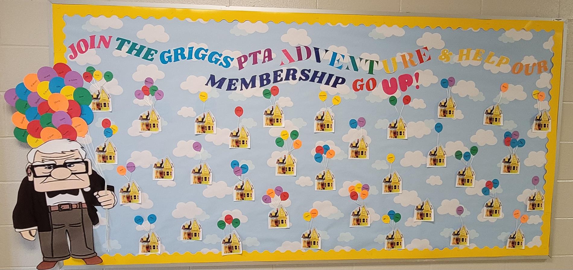 Class/staff membership board. Balloons are those who have joined.