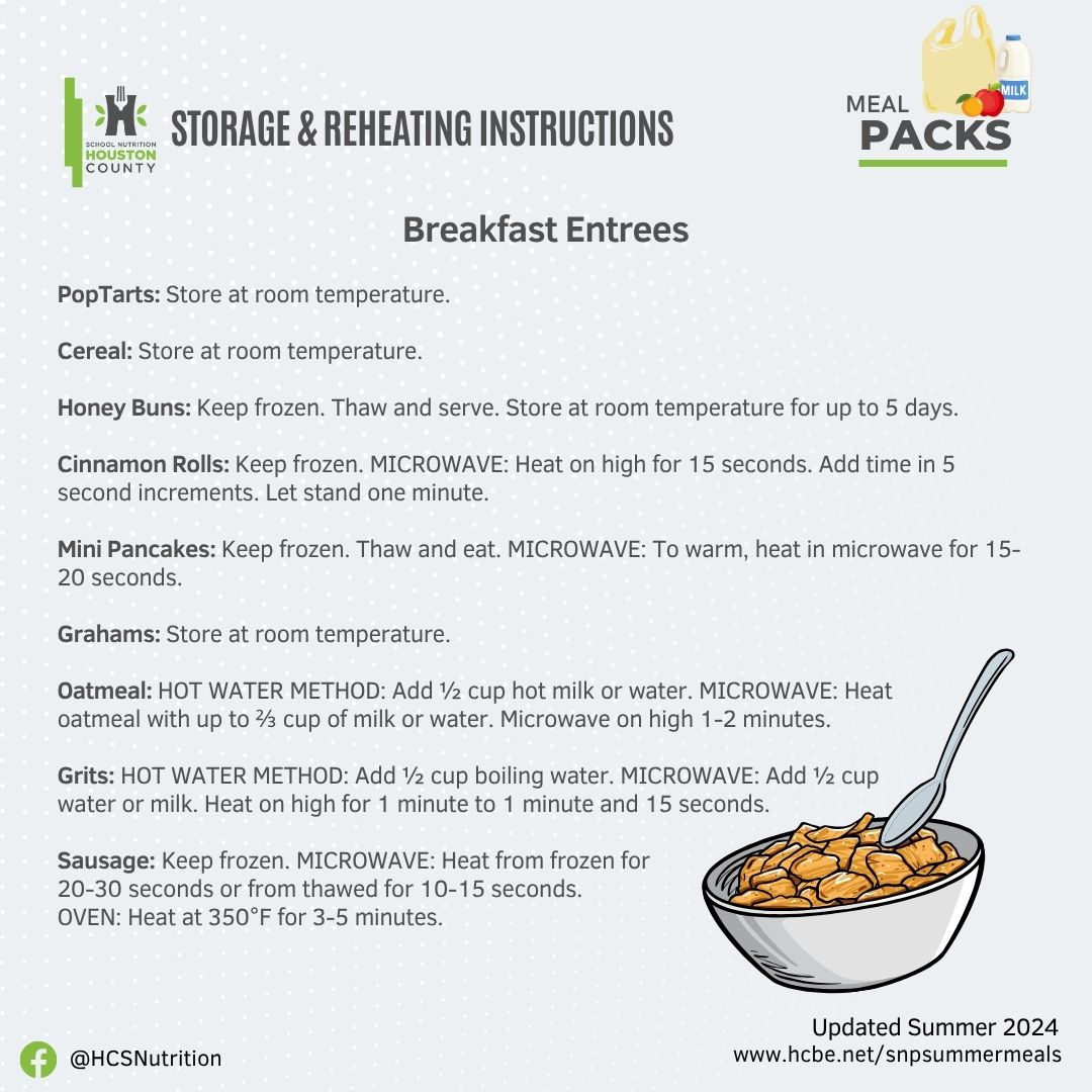 Storage & Reheating Instructions for Breakfast Entrees - Click for Details