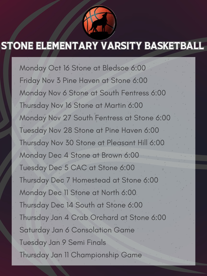 Stone Coyotes Varsity Basketball Schedule 