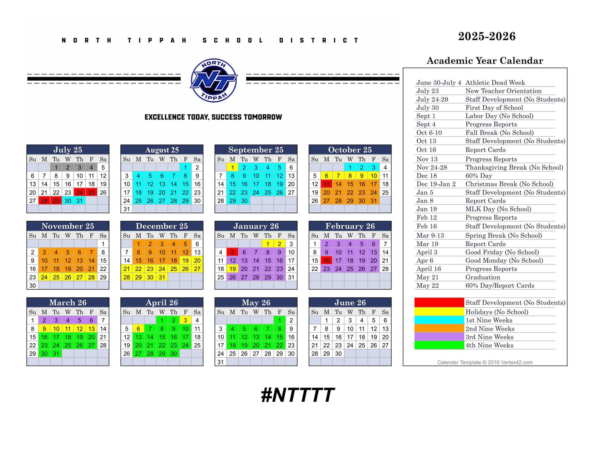 2025 - 2026 North Tippah School Schedule
