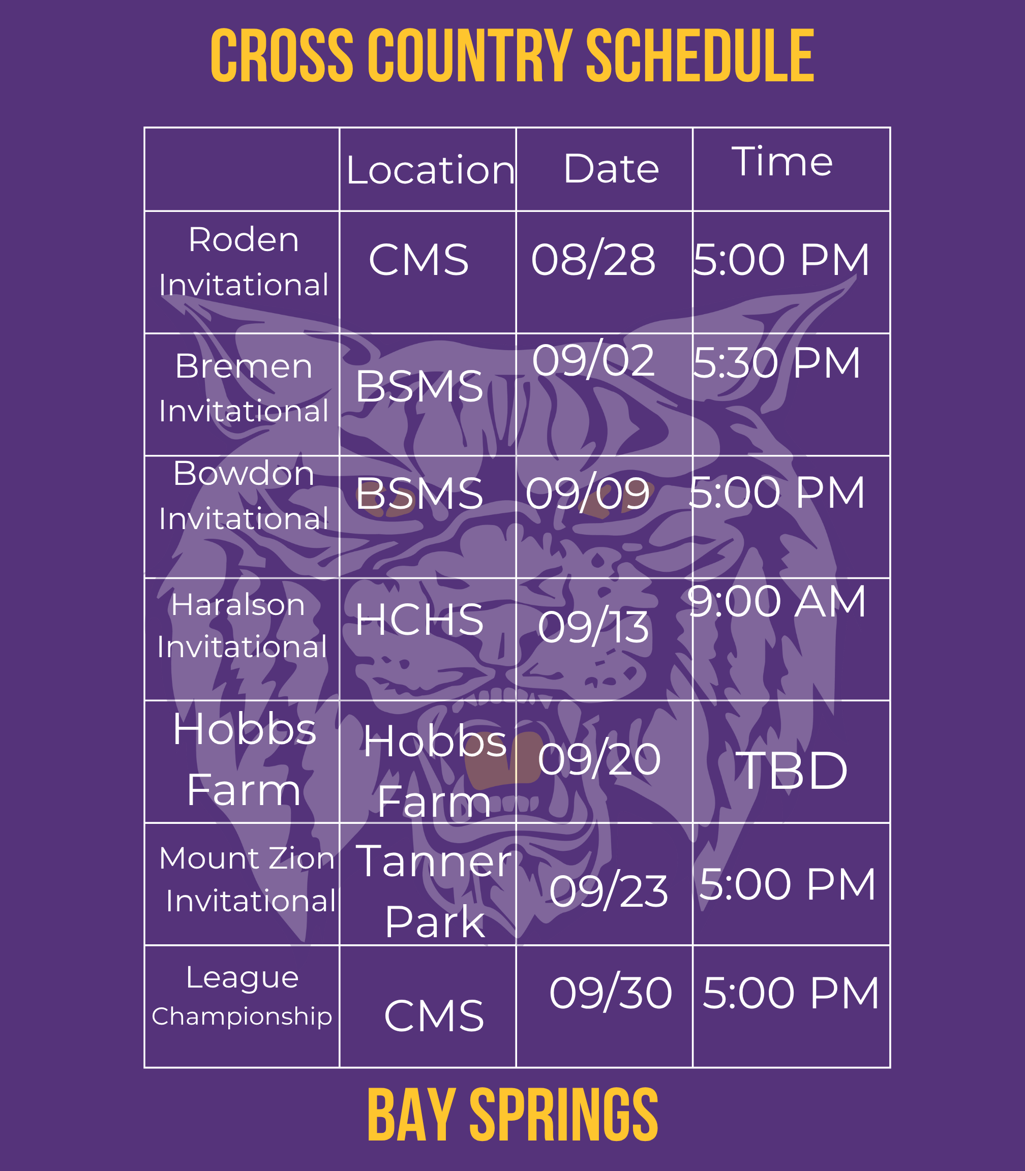 Cross Country Schedule 2025