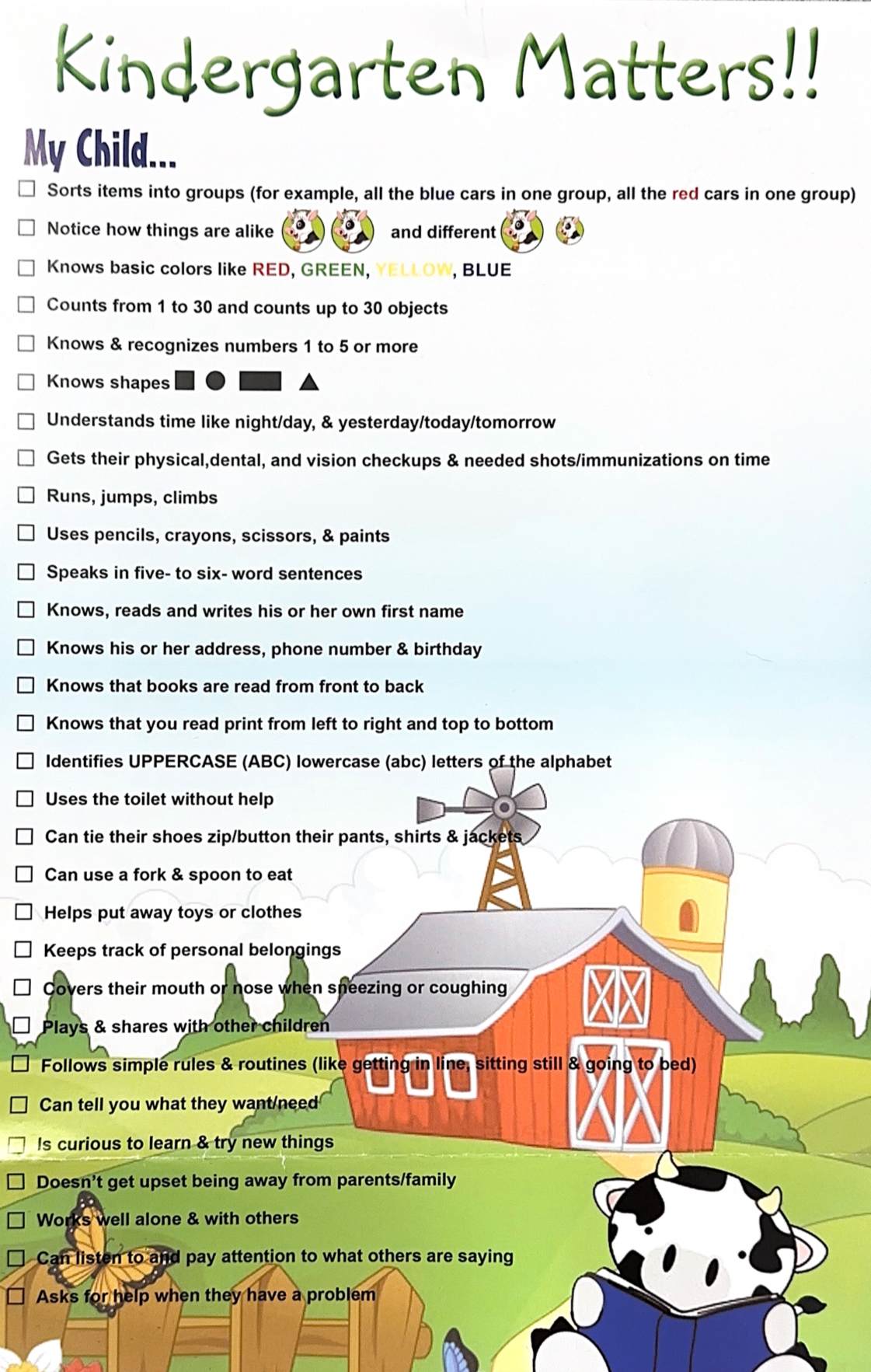 Kindergarten Pre-requisite Skills