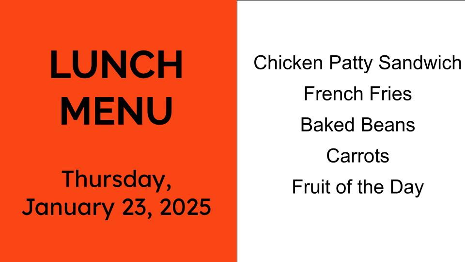 Thursday's lunch menu.