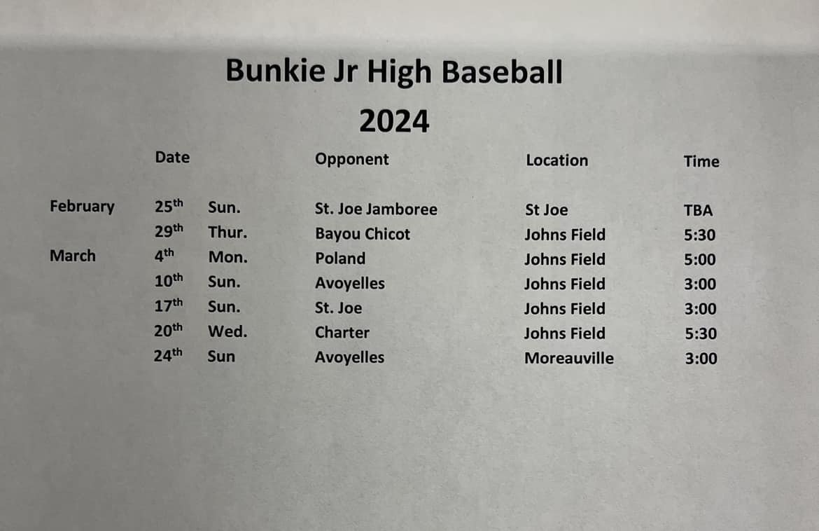 Jr High Schedule