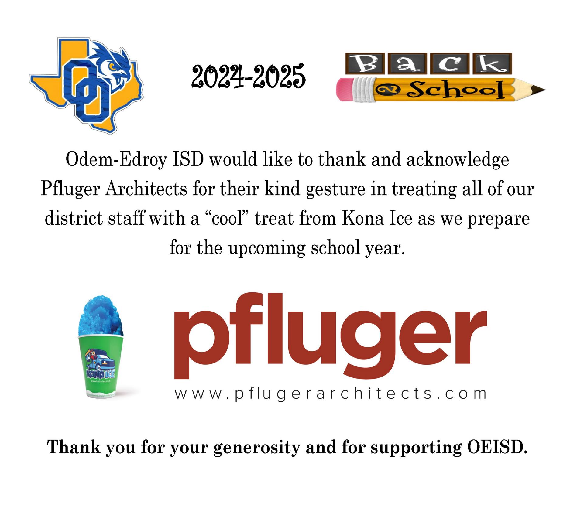 2024-2025 OEISD Back to School Thank you-Pfluger Architects Flyer