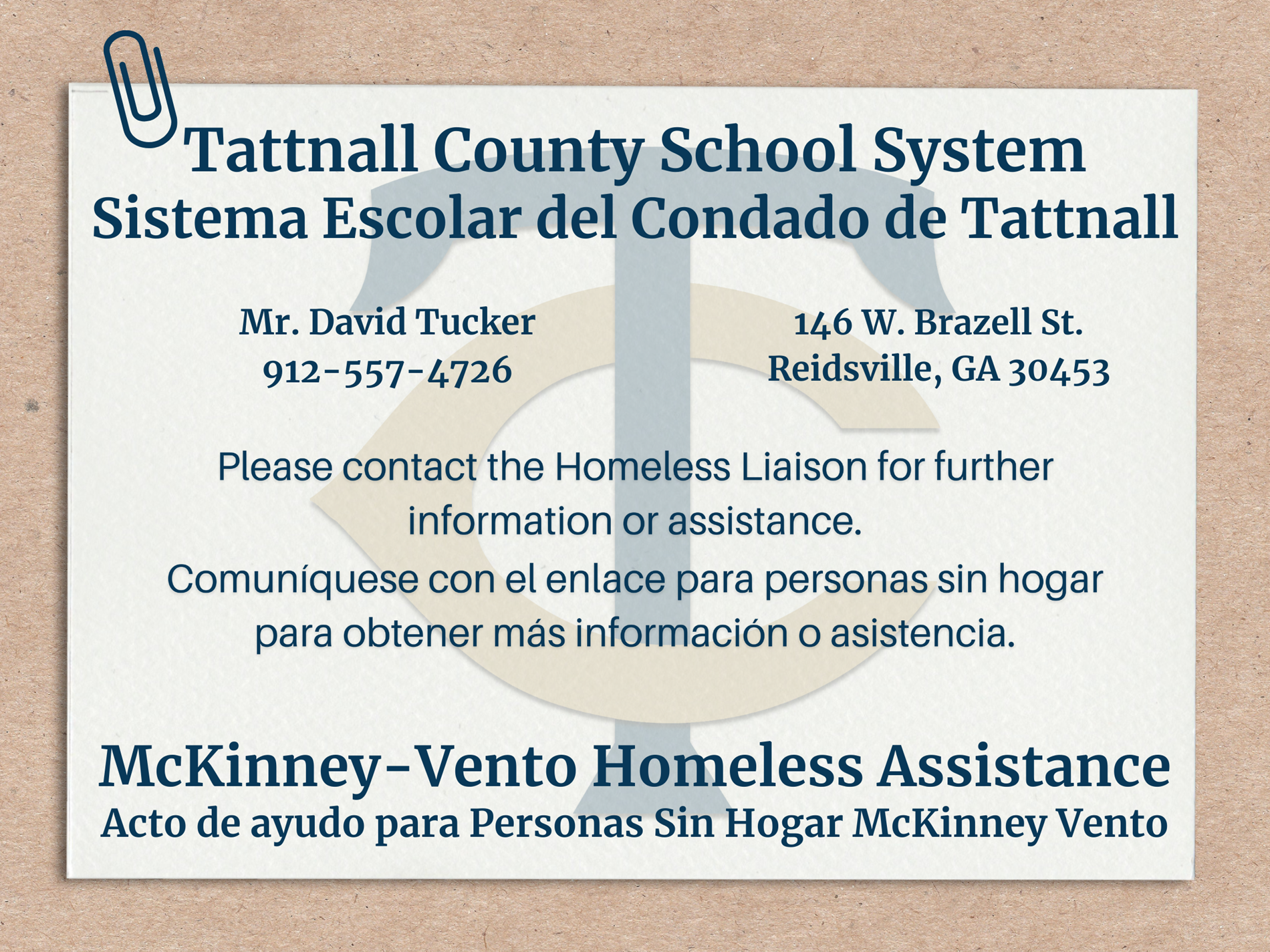 Homeless Liaison Contact Information-McKinney-Vento 