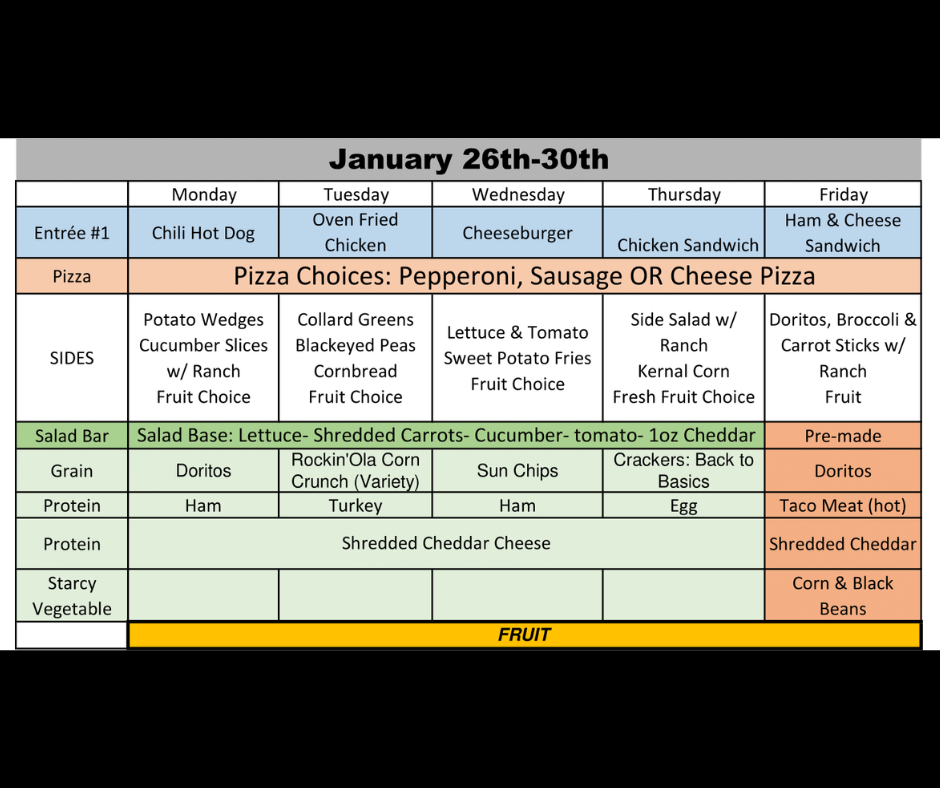 January 26-30 Lunch Menu