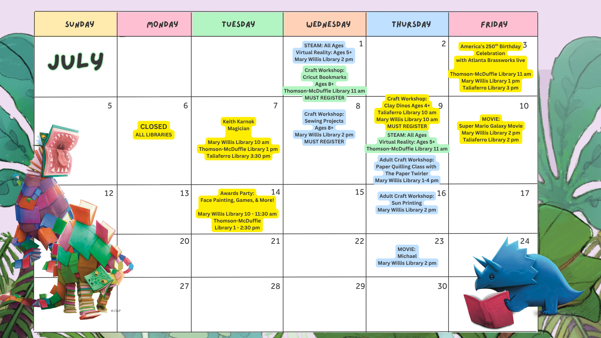 July 2026 Calendar of Summer Reading Events