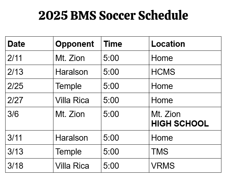 2025 Soccer Schedule