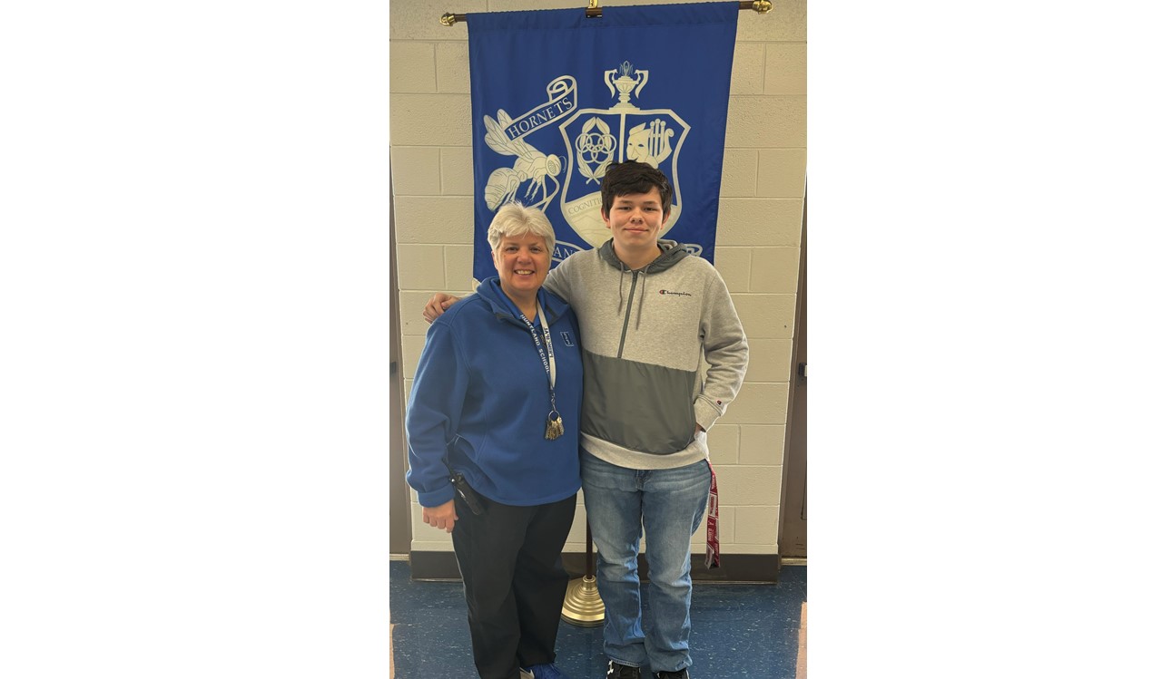 Jacob Jackson pictured with Ms. Crabtree for student of the month.