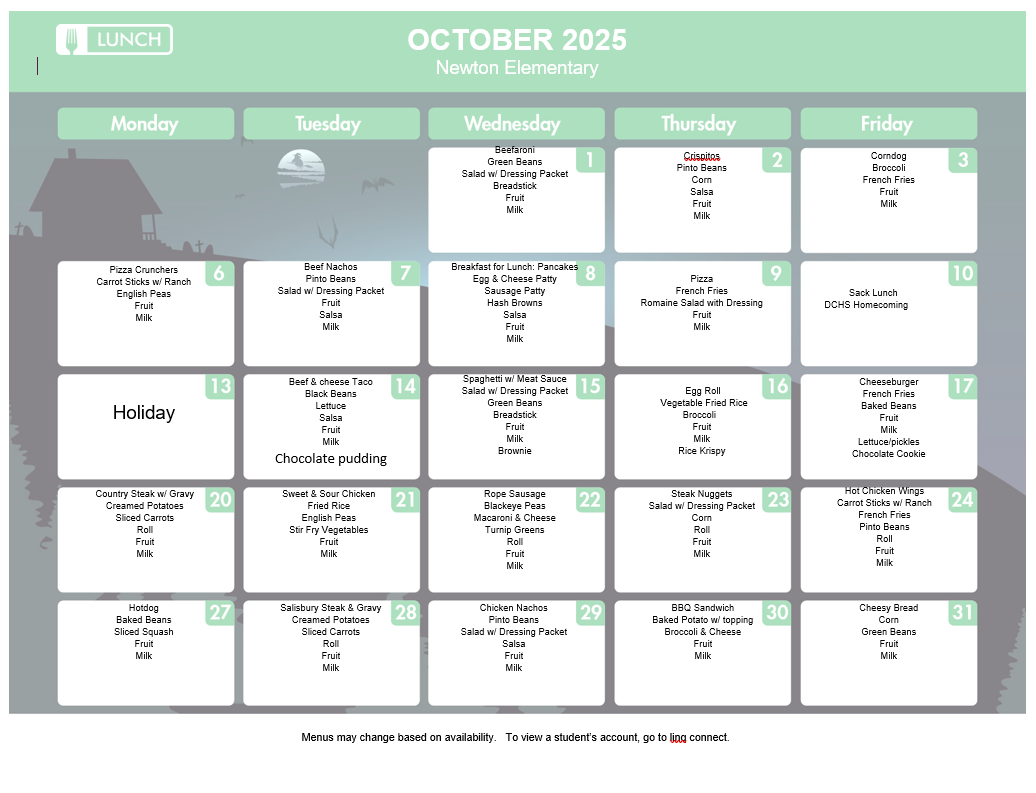 October Lunch Menu