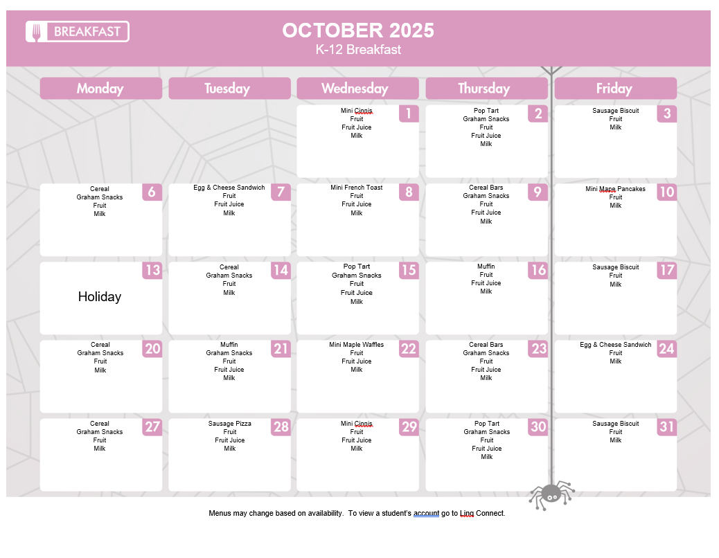 October Breakfast Menu