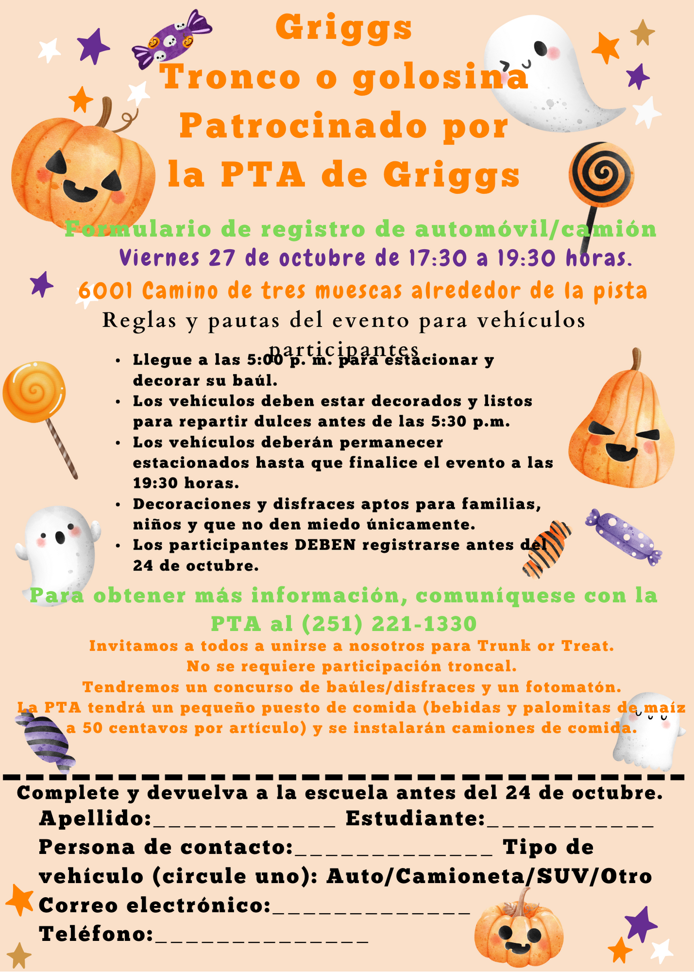 Trunk or Treat flyer in Spanish