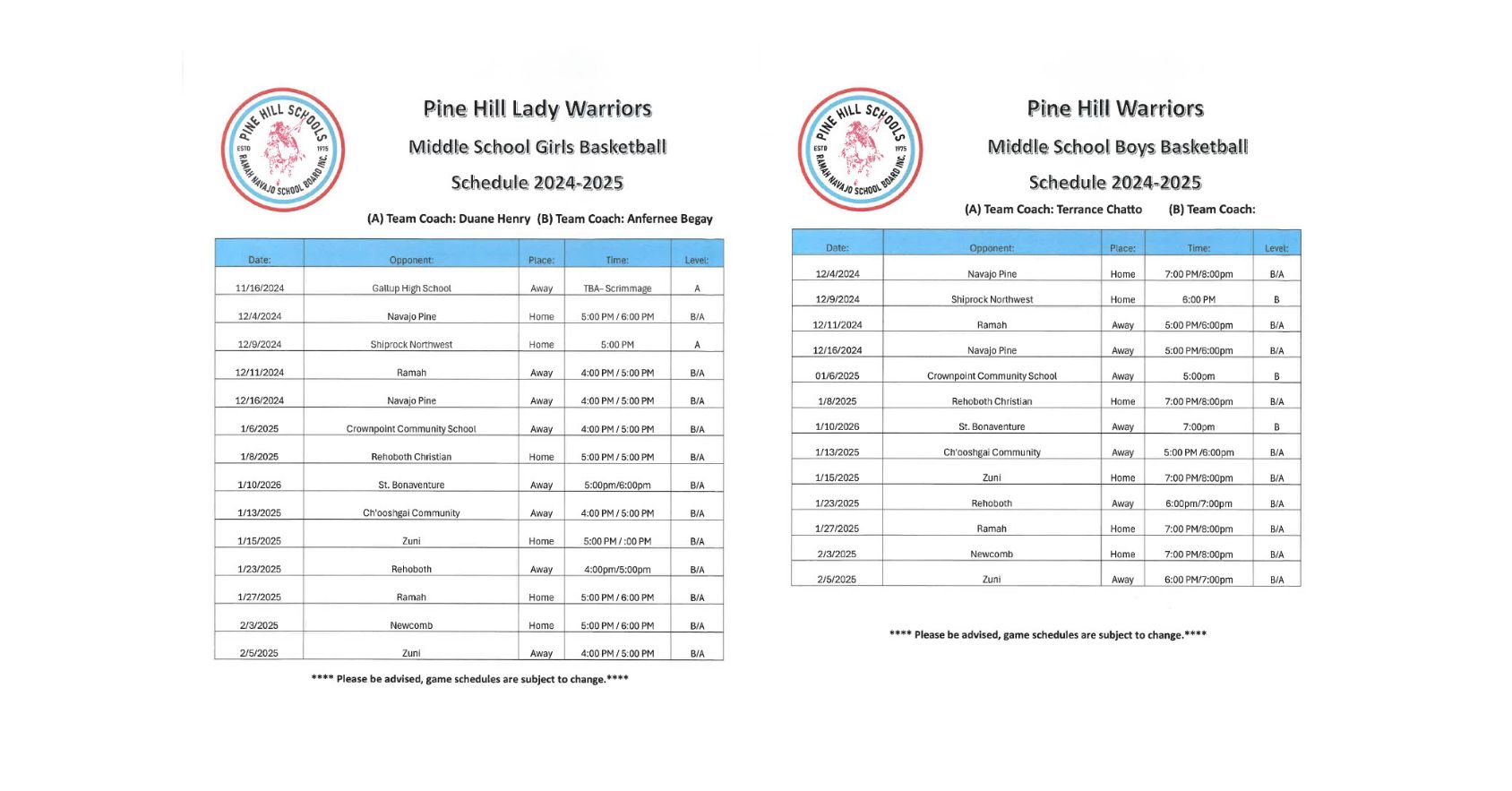 Basketball Schedule 