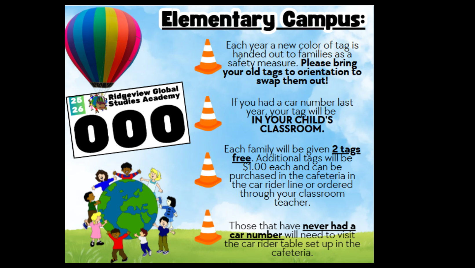 Elementary Campus Car Rider Tags