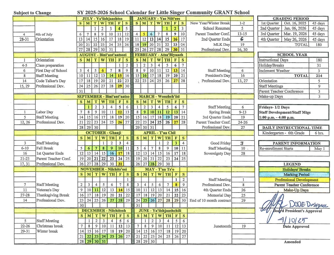 School Year Calendar (2025-2026)