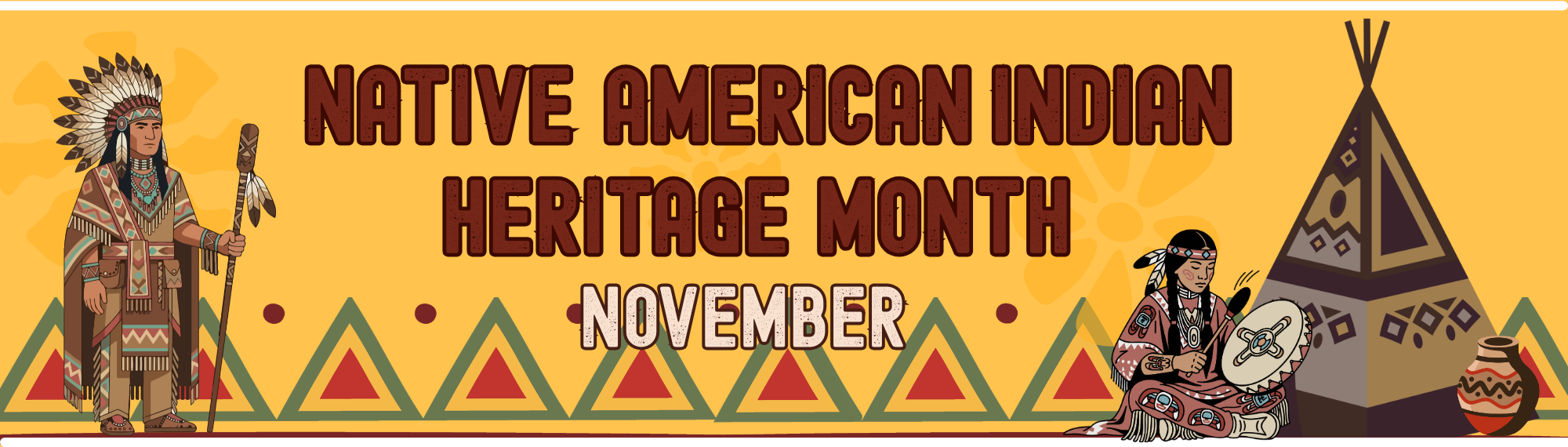 Native American Heritage Month November. Clipart of Native Americans and items.