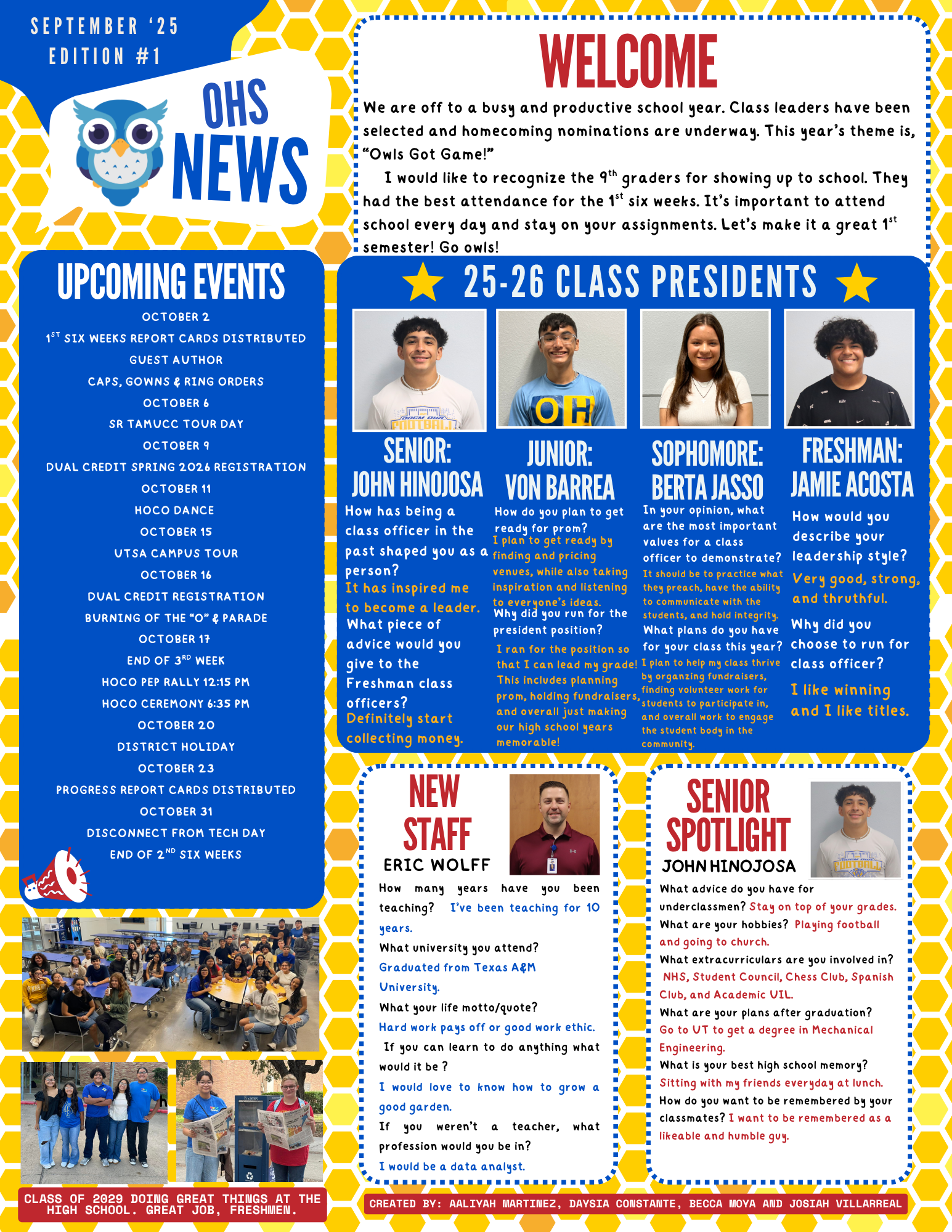 OHS Newsletter 1st Six weeks flyer