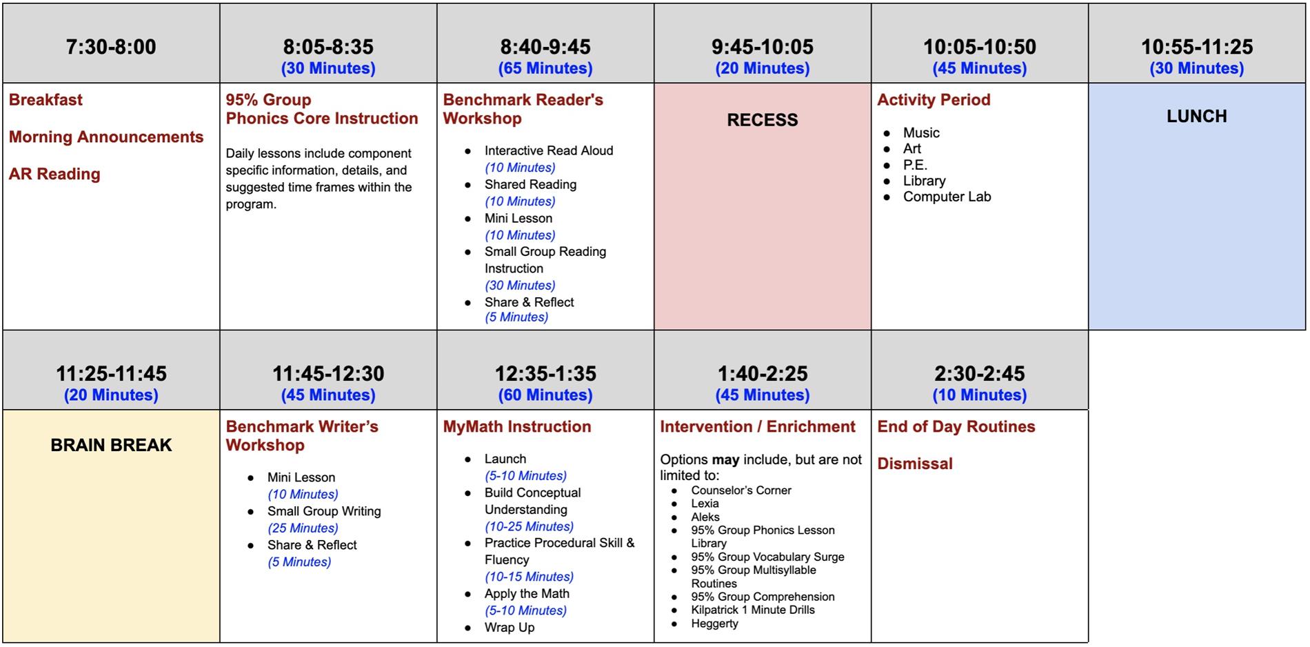 #Grade 2 RL Schedule