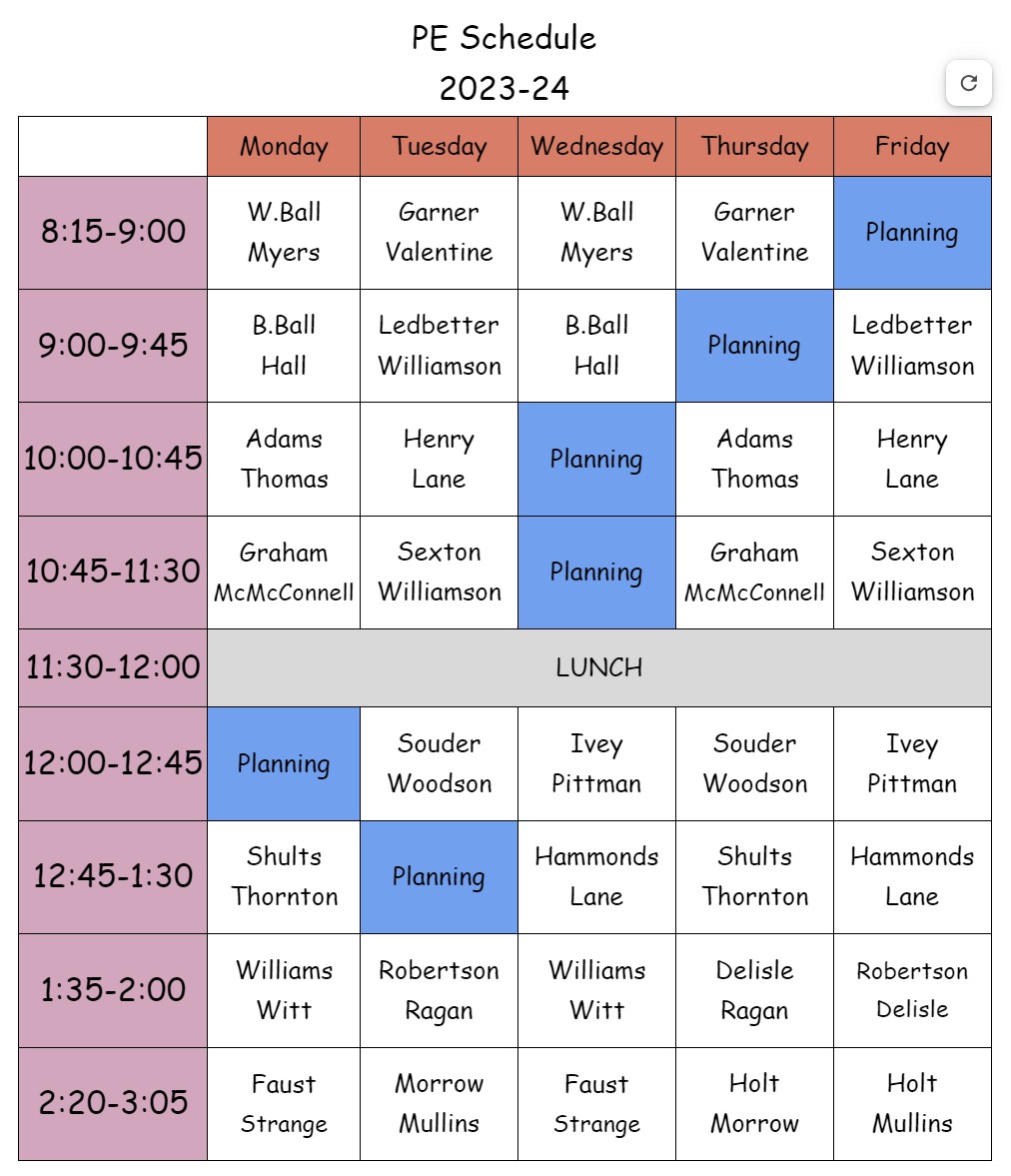 PE Schedule 2023-24