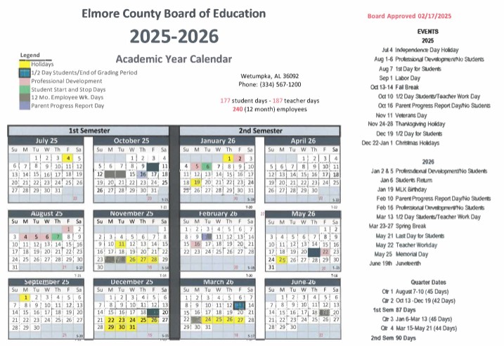 Elmore county BOE approved calendar linked to Elmore county website