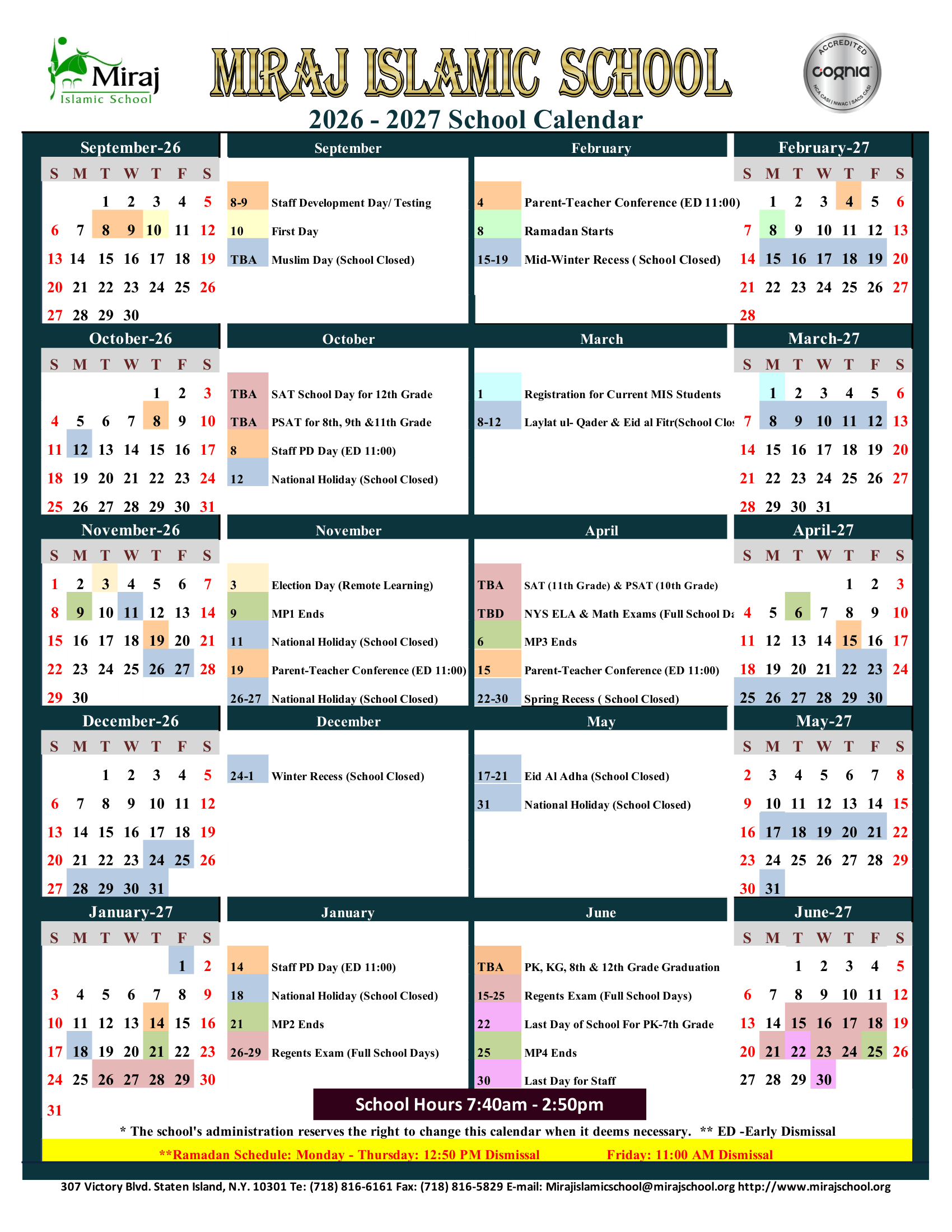 2026-2027 School Calendar