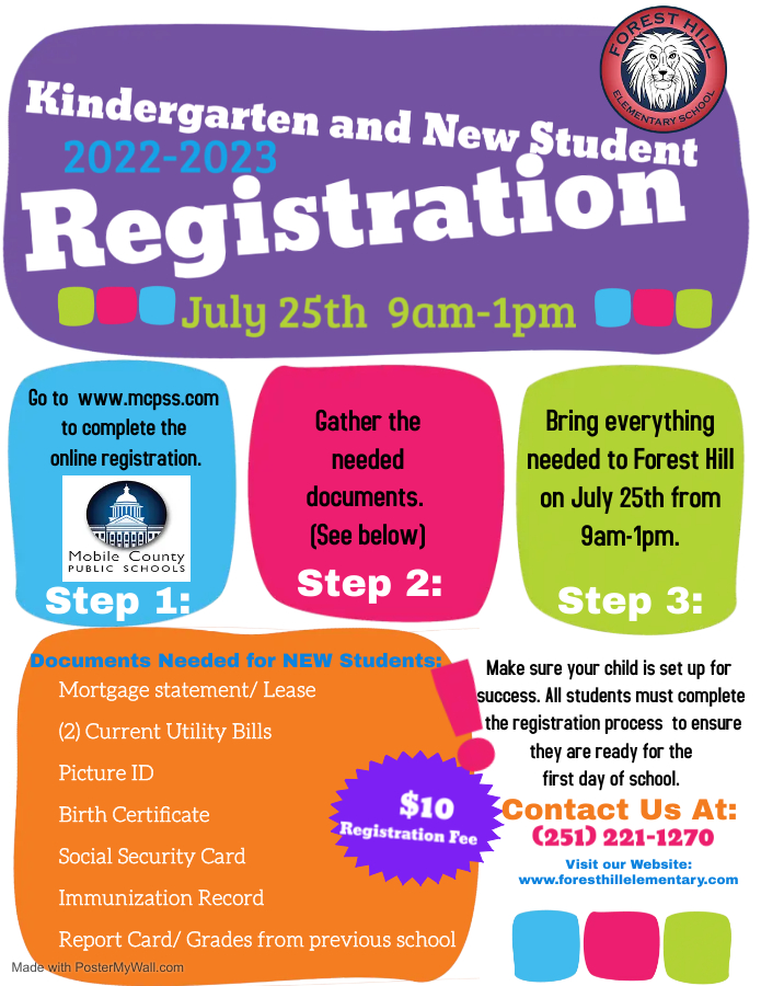 Registration for new students is Monday, August 25th from 9am - 1pm.