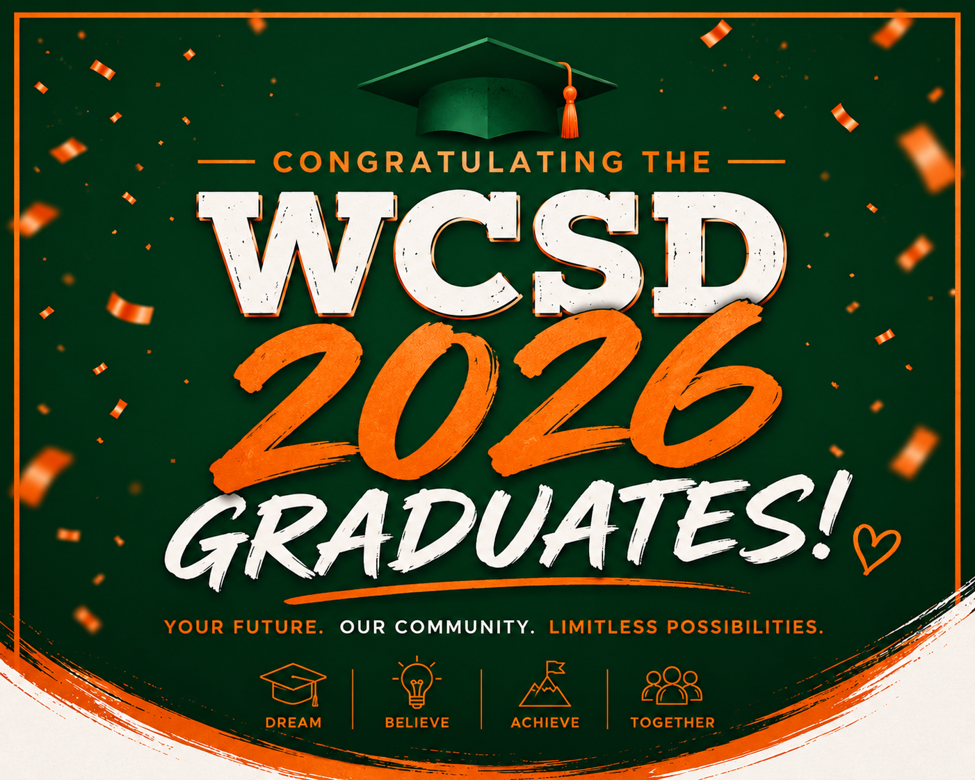 Green and Orange image congradulating 2026 Graduates