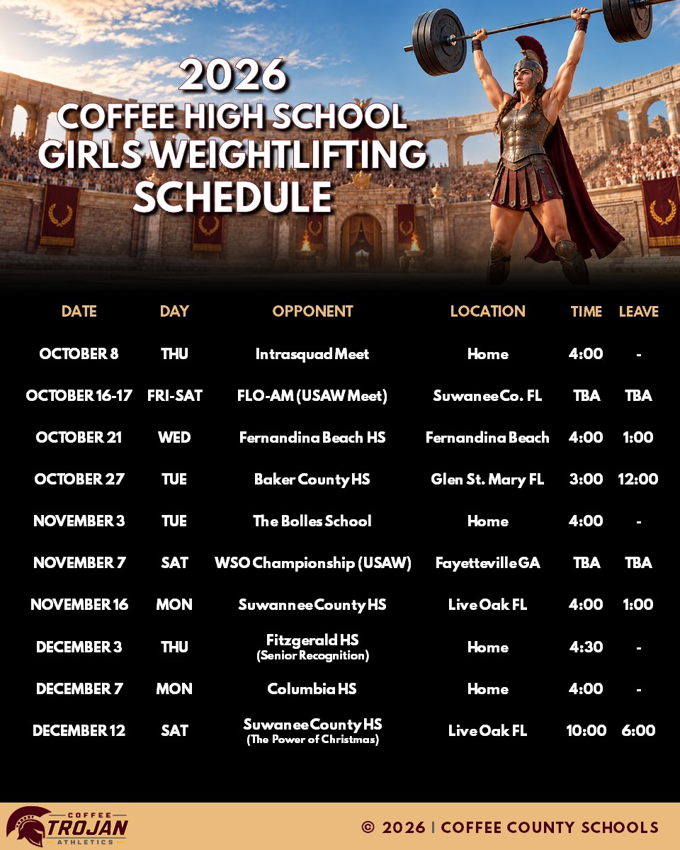 2026 CHS Girls Weightlfting Schedule