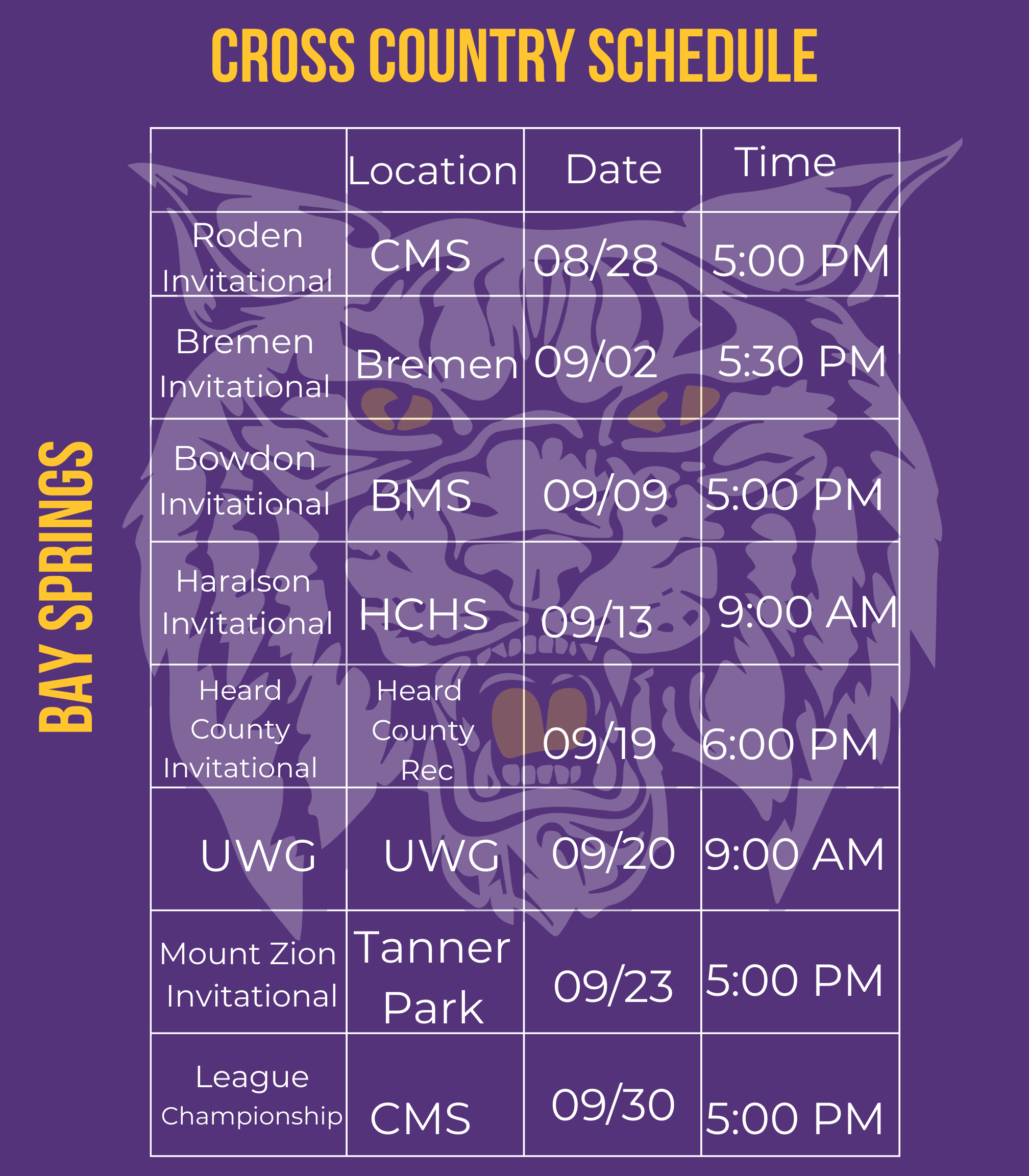 Cross Country Schedule 2025