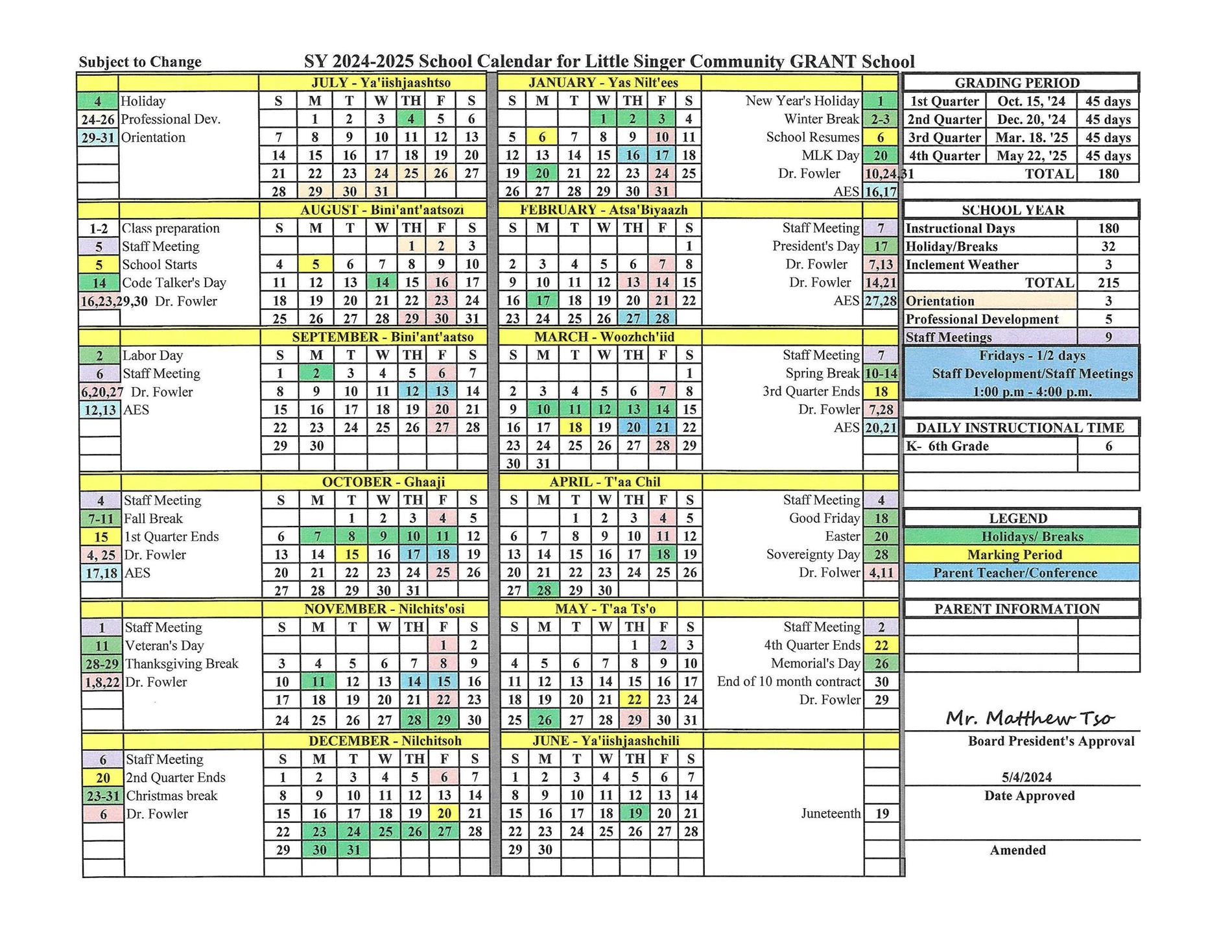 School Calendar 2023-2024